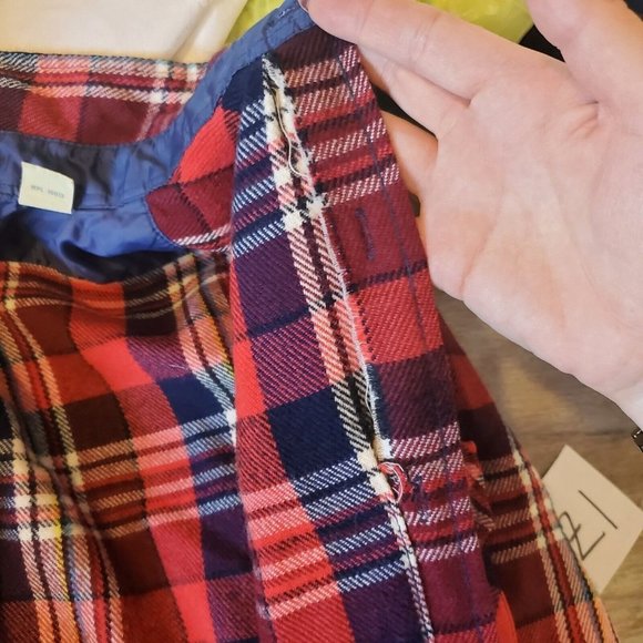 Vintage 90s‎ Mens Large Tall Red Plaid Flannel Shirt Jacket Shaket Button Up - Picture 7 of 8